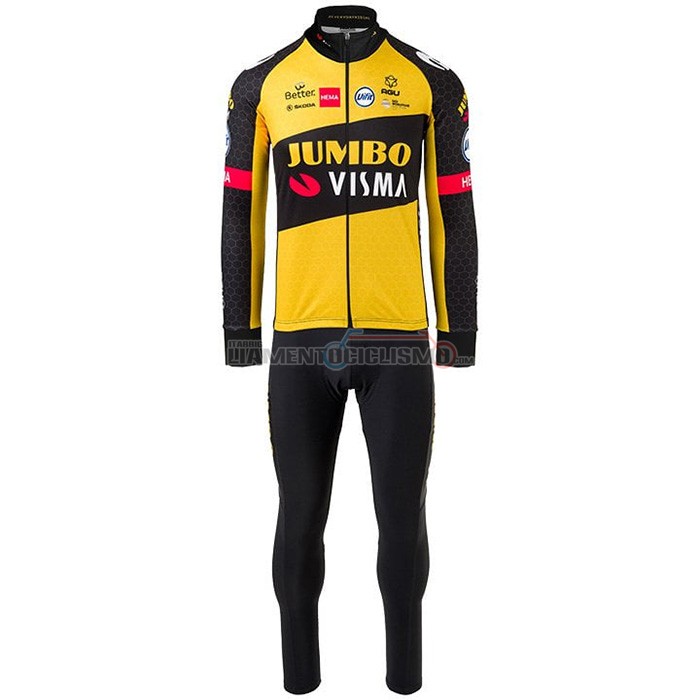 Abbigliamento Ciclismo Jumbo Visma Manica Lunga 2021 Nero Giallo